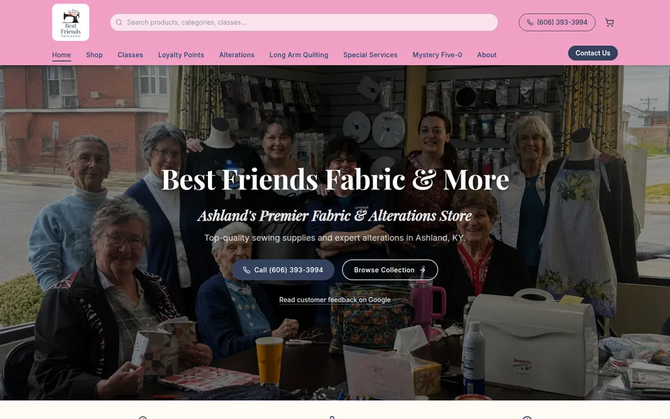 Homepage preview of the Best Friends Fabric & More website