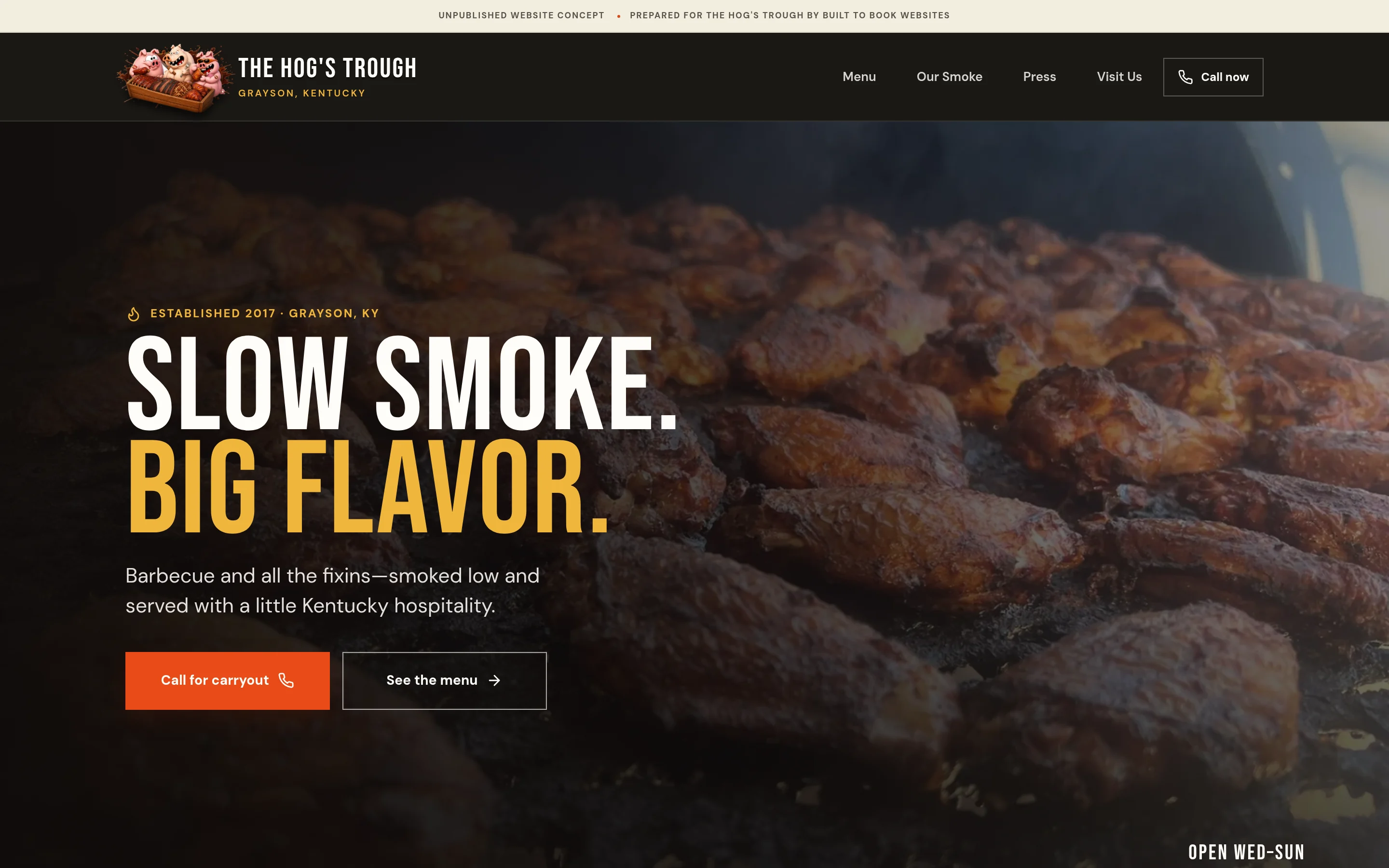 Homepage preview of the The Hog’s Trough demo concept