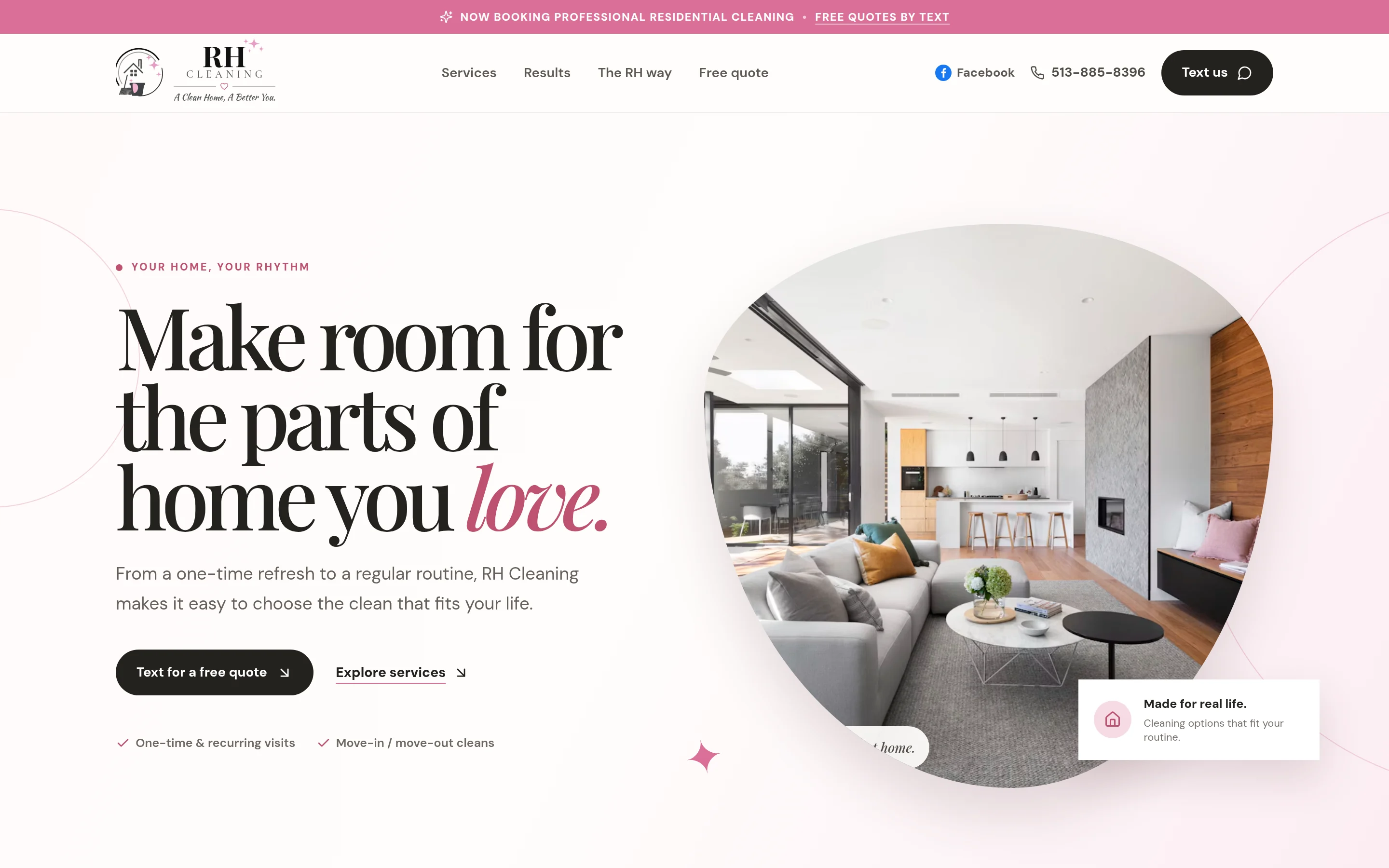 Homepage preview of the RH Cleaning demo concept