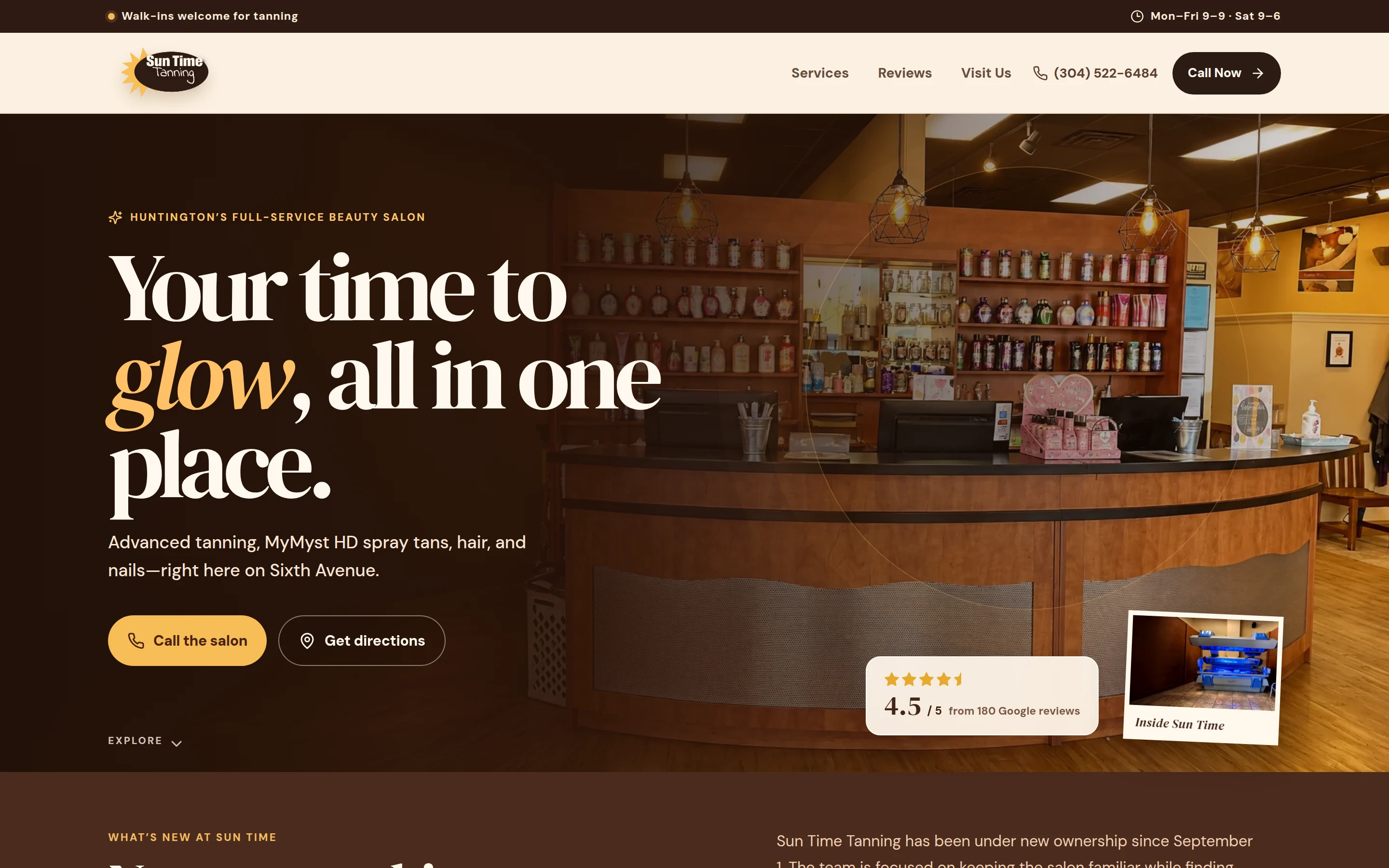 Homepage preview of the Sun Time Tanning demo concept