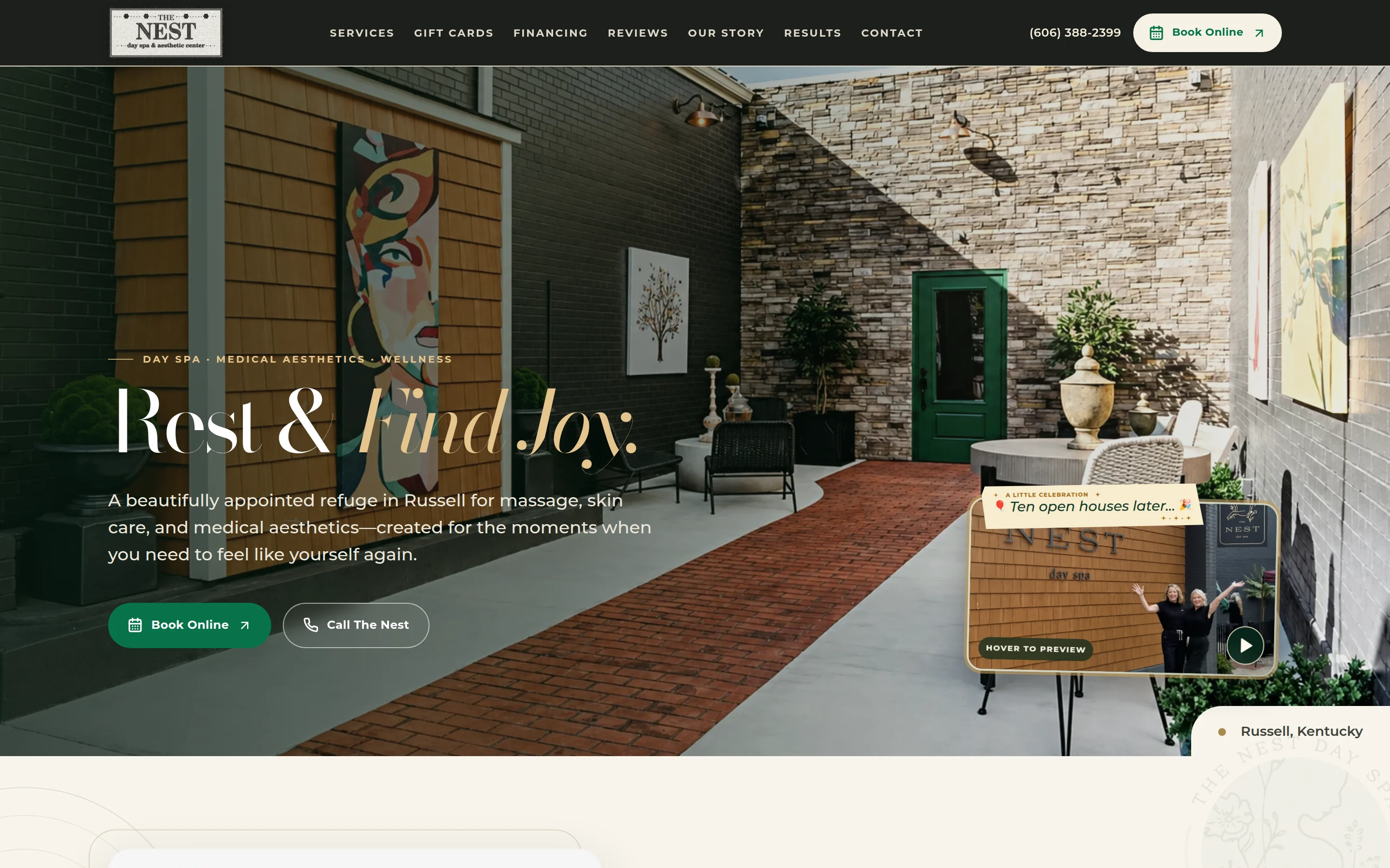Homepage preview of the The Nest Day Spa demo concept